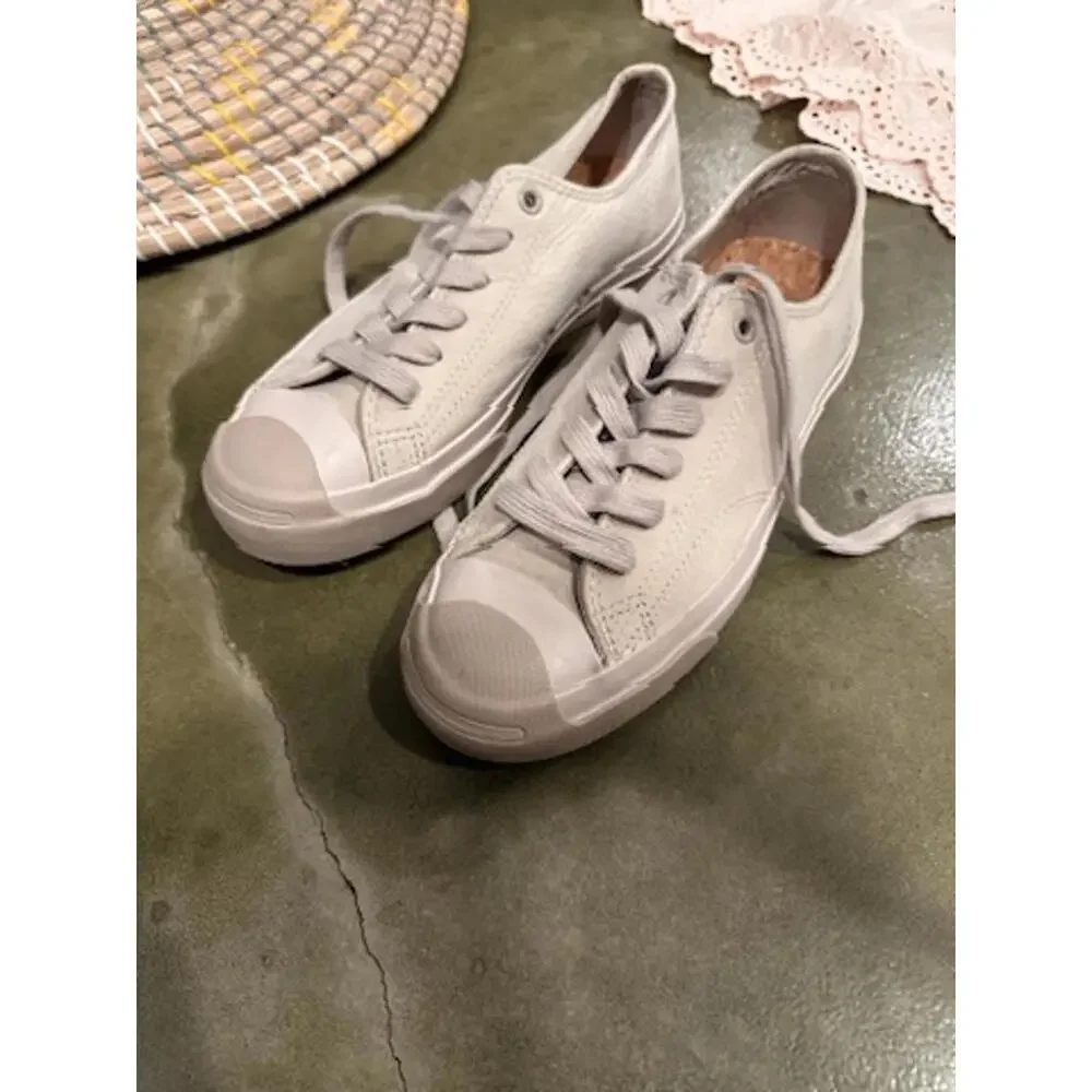 Converse Jack Purcell low-top leather sneakers‎ in Grey/Beige  7.5